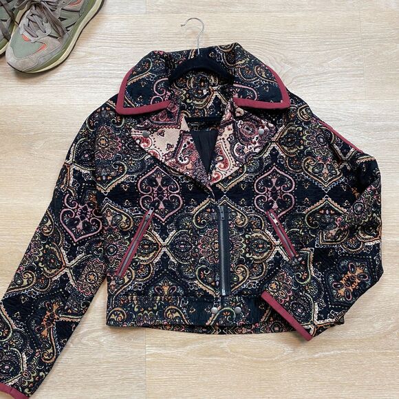 Free People Tapestry Labyrinth Patterned Moto Jacket Women's S - Picture 2 of 7